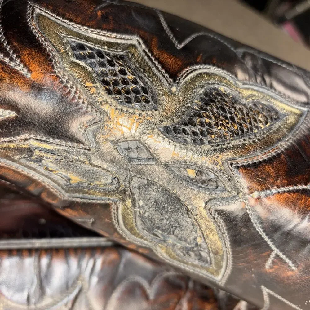 Vintage Justin 8507 USA Cowboy Boots Brown Leather Butterfly Inlay Men’s 10D